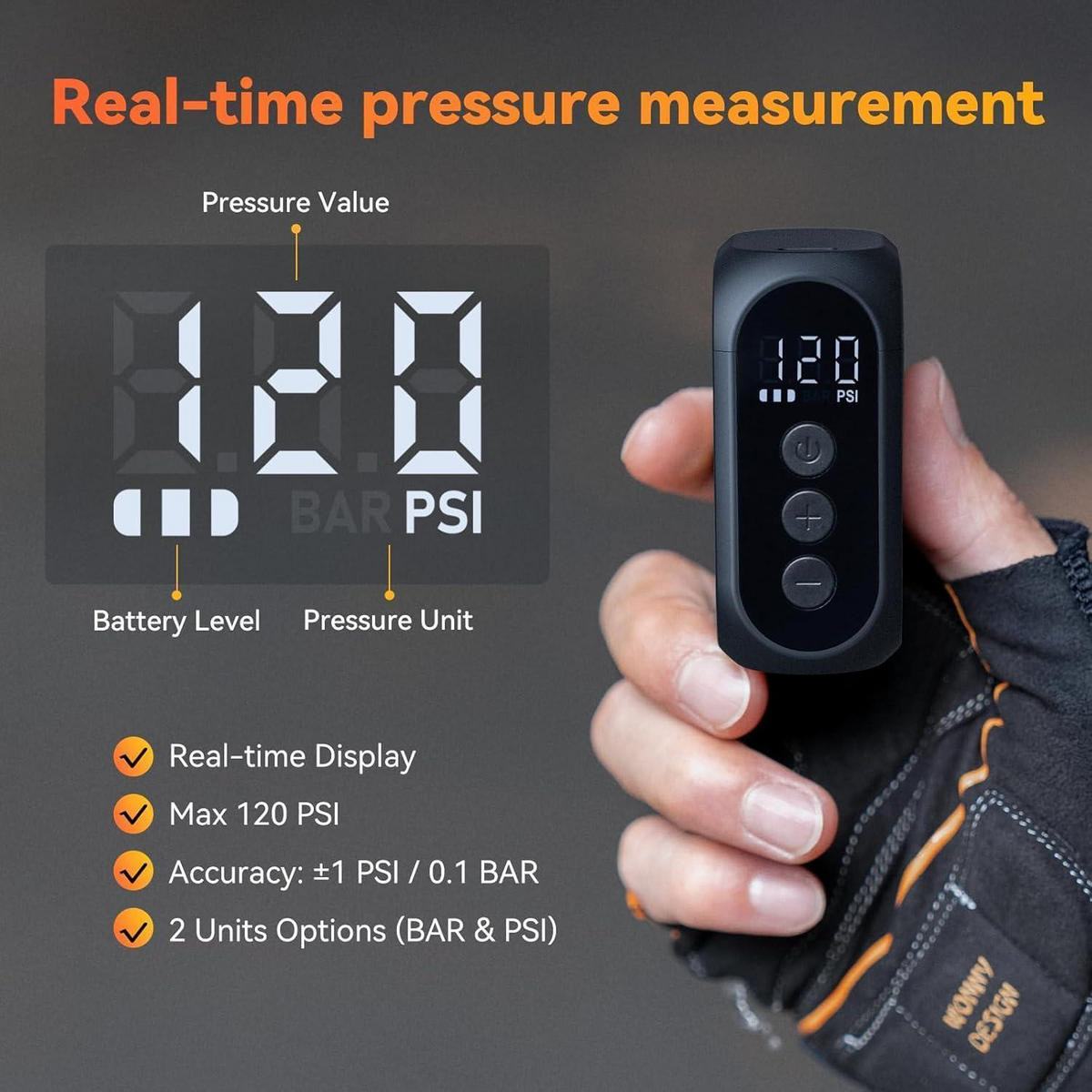 FAHRRADPUMPE elektrisch mit Digitalem Manometer - Schwarz, Kunststoff (2.8/7/4.9cm)