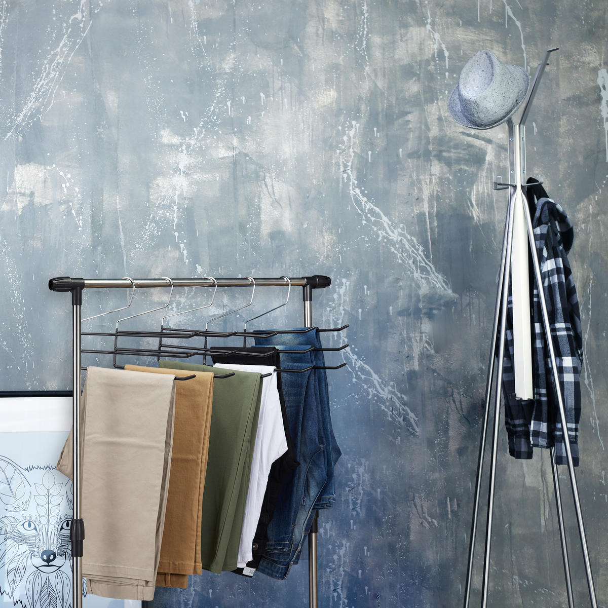 5XOBEŠALNIKI hlač - črna, kovina/umetna masa (33.5/23.5/0.5cm) - Relaxdays