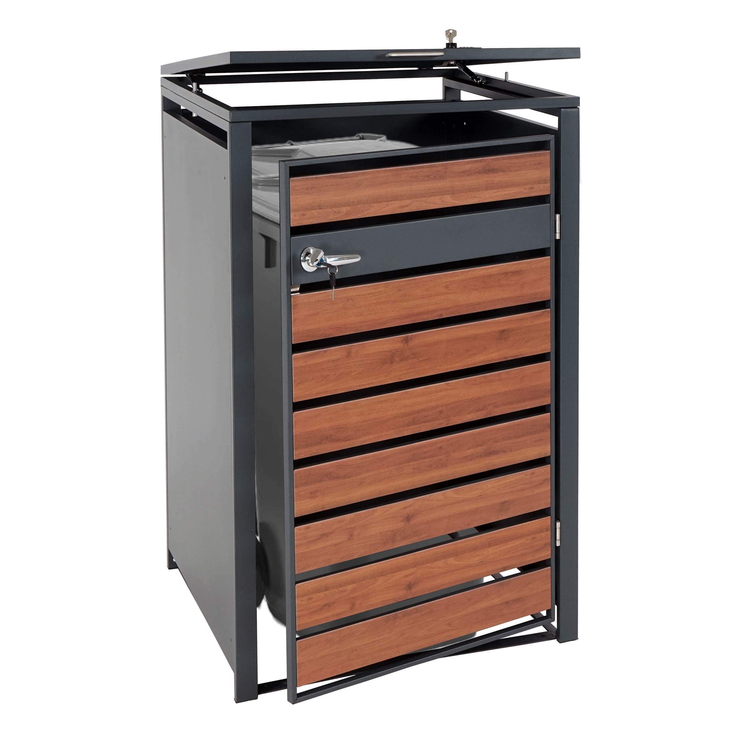 MÜLLTONNENBOX 1er XL 117x73x98cm Metall 36kg Anthrazit Kirsche-Holzoptik Dunkelbraun - Kirschbaumfarben, Metall (73/117/98cm) - PROREGAL