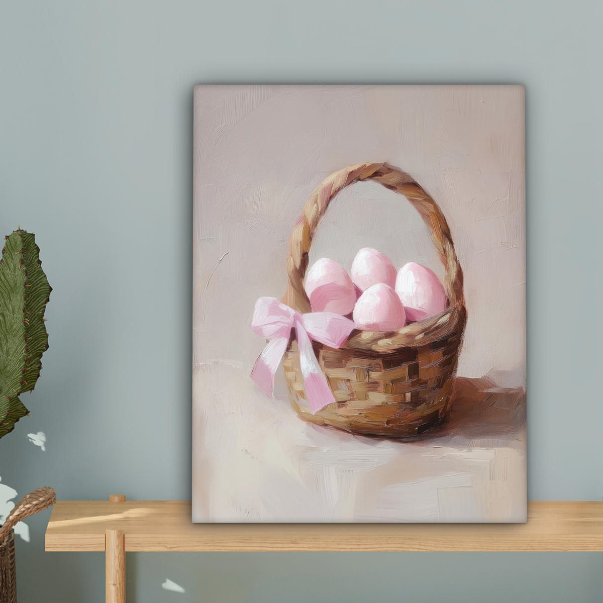 LEINWANDBILD Korb - Eier - Rosa Room Decor 30x40 cm - Beige, Textil (30/40cm) - MuchoWow