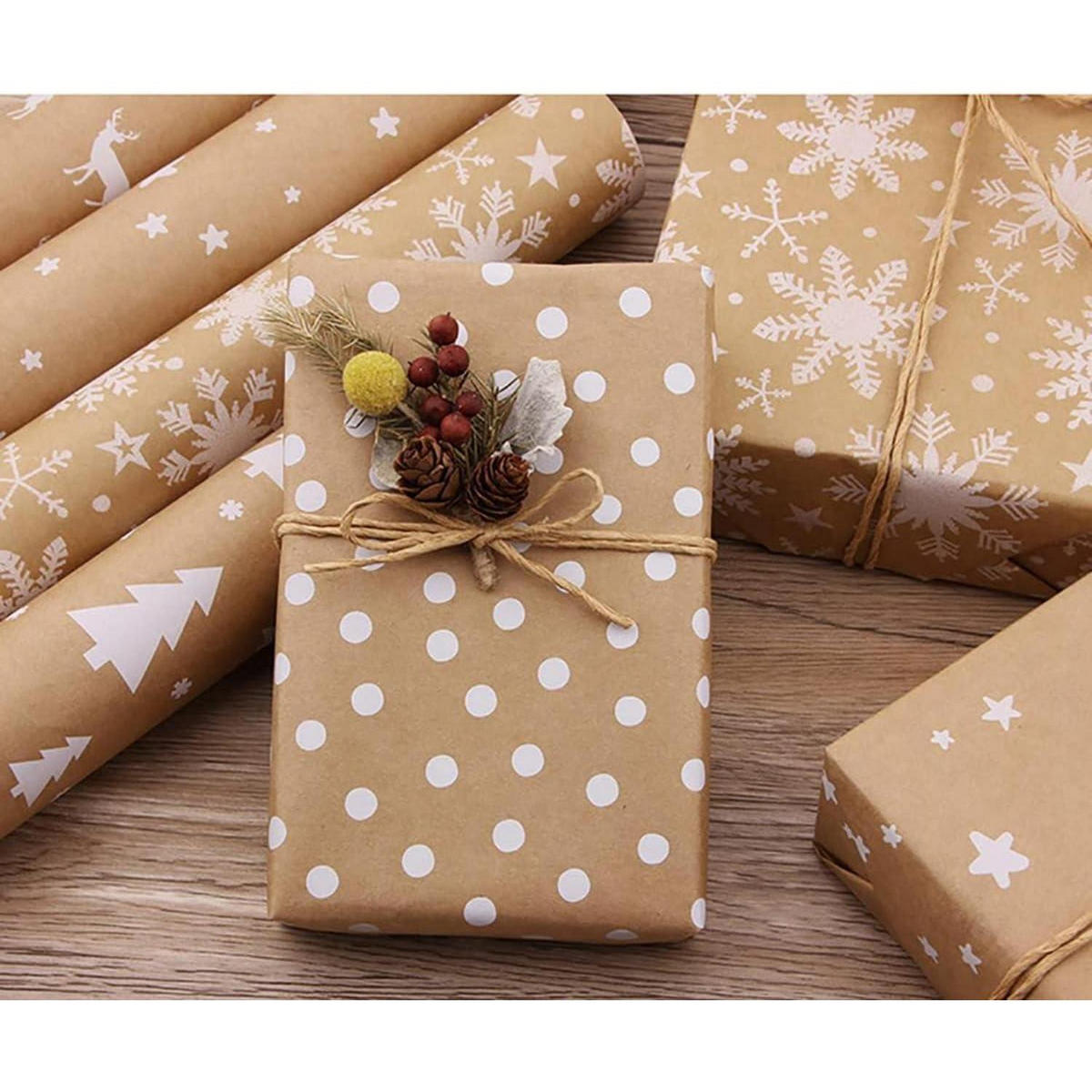 GESCHENKPAPIER Kraftpapier mit Punkten 43 cm x 15 m - Braun, Papier (43/0.1/1500cm)