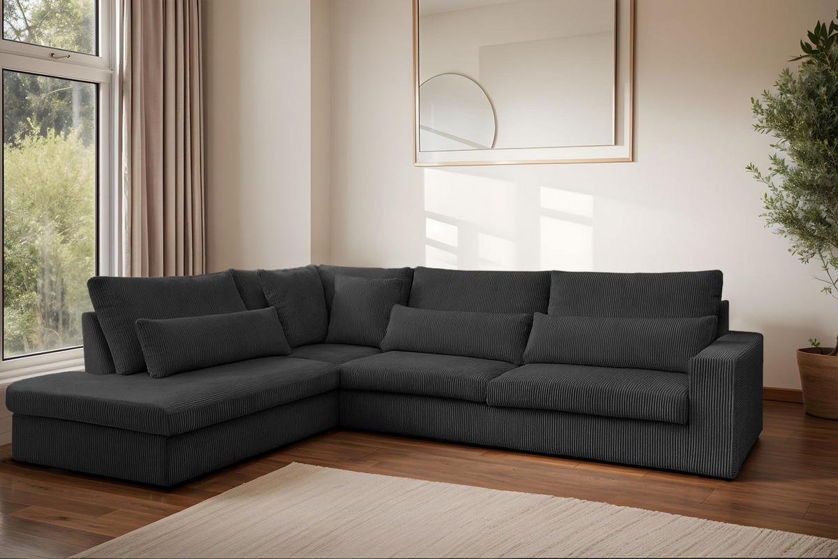 ECKSOFA L-Form SVEN Stoff Poso Graphit Links - Anthrazit, Textil (315/245cm) - Kaiser Möbel