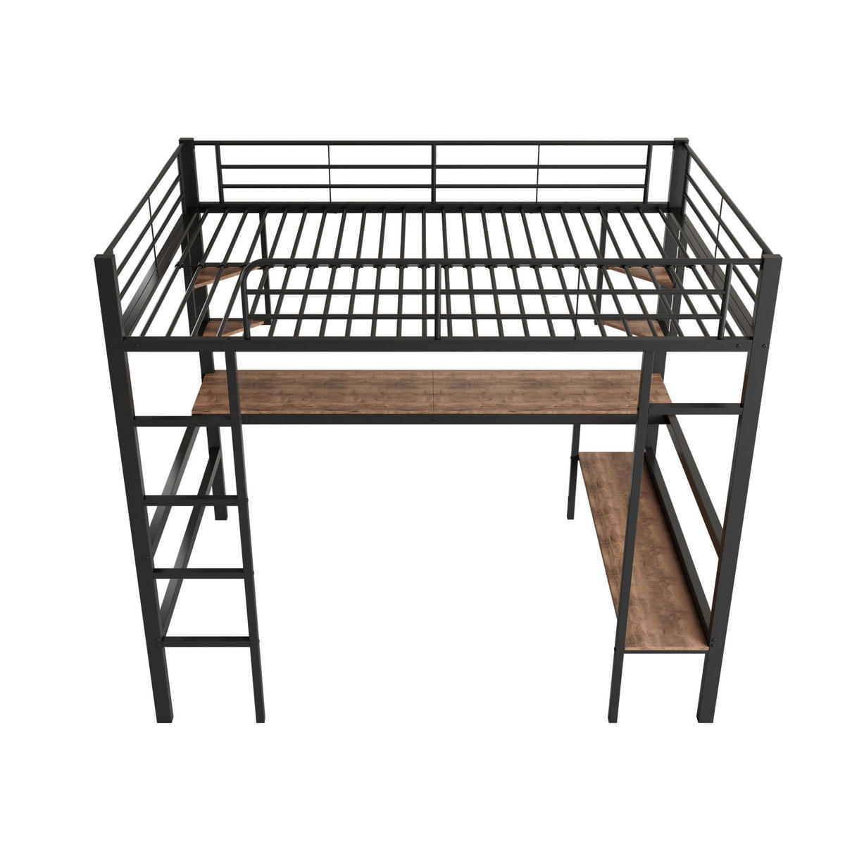 HOCHBETT aus Metall und MDF 90x200 cm Schwarz mit Schreibtisch und Regalen, platzsparendes Design - Schwarz, Metall (90/200cm) - Modfu