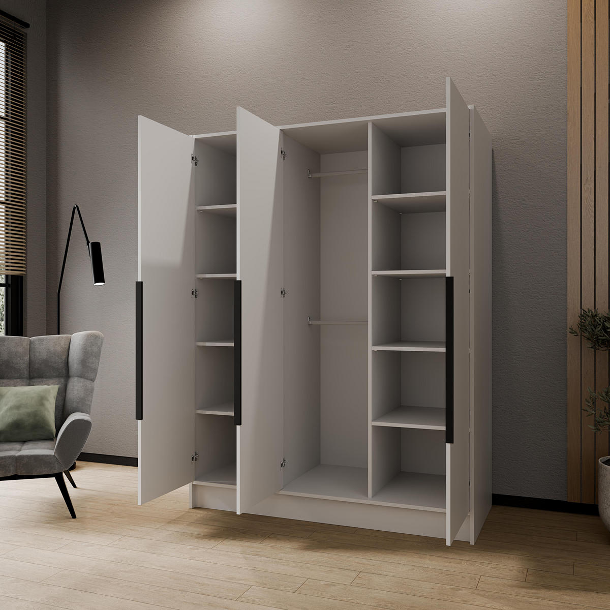 FLÜGELTÜRENSCHRANK LUSSO - Schwarz/Weiß, Holzwerkstoff (150/200/51cm) - Meblini