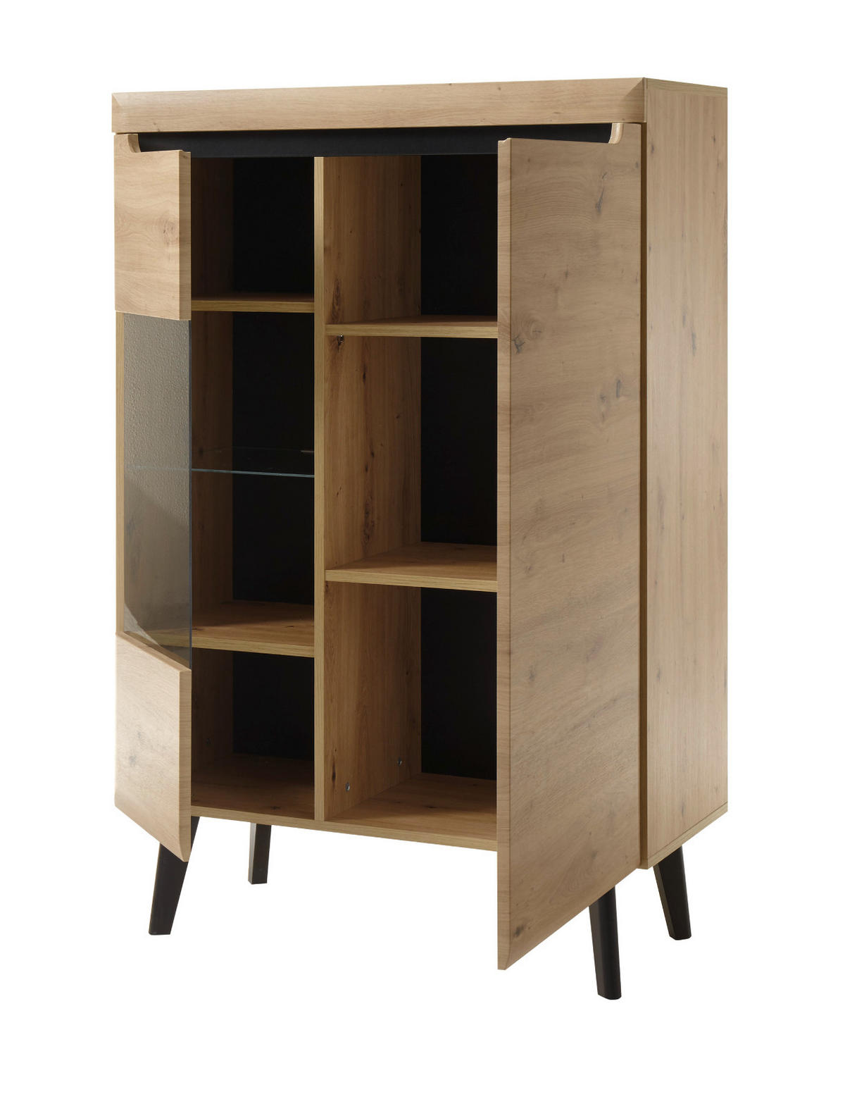 WOHNWAND Artisan Eiche schwarz, Wohnkombination 3-teilig skandinavisch, 270 x 170 cm - Schwarz/Eiche Artisan, Holz/Holzwerkstoff (270/170/40cm) - Furn.Design
