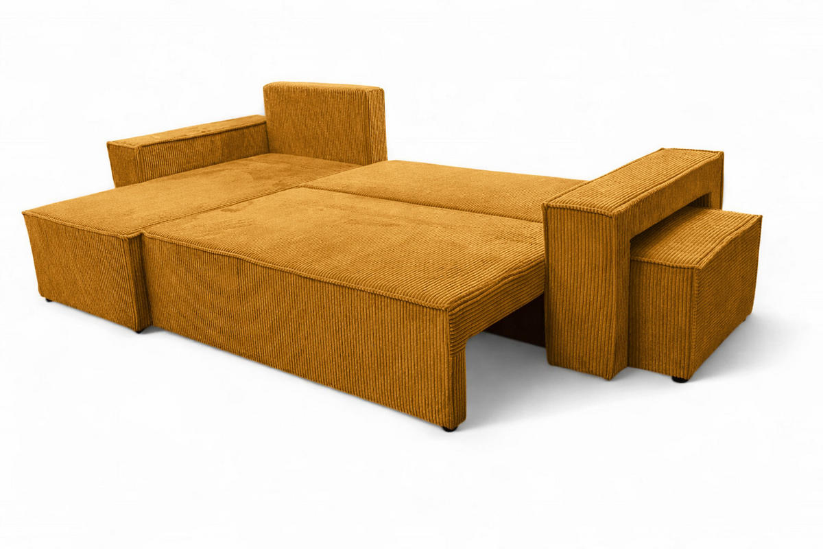 ECKSOFA Mit Schlaffunktion Und Pouf, Cordstoff Poso, Senffarbe, Links, Best L Mit Pouf - Gelb, Holz (244/145cm) - Kaiser Möbel
