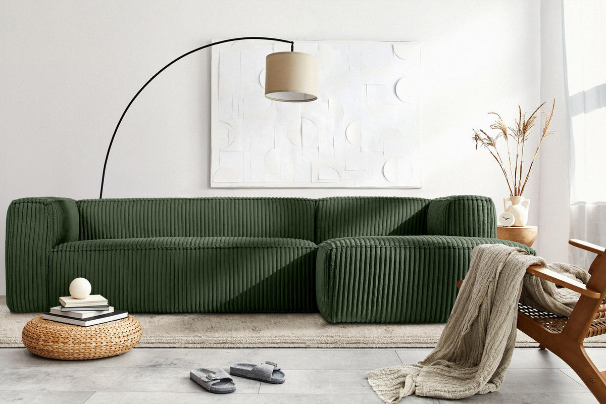 ECKSOFA-RECHTS FEROX Modern, Cord-Stoff, dunkelgrün - Dunkelgrün, Textil (305/175cm) - KONSIMO®
