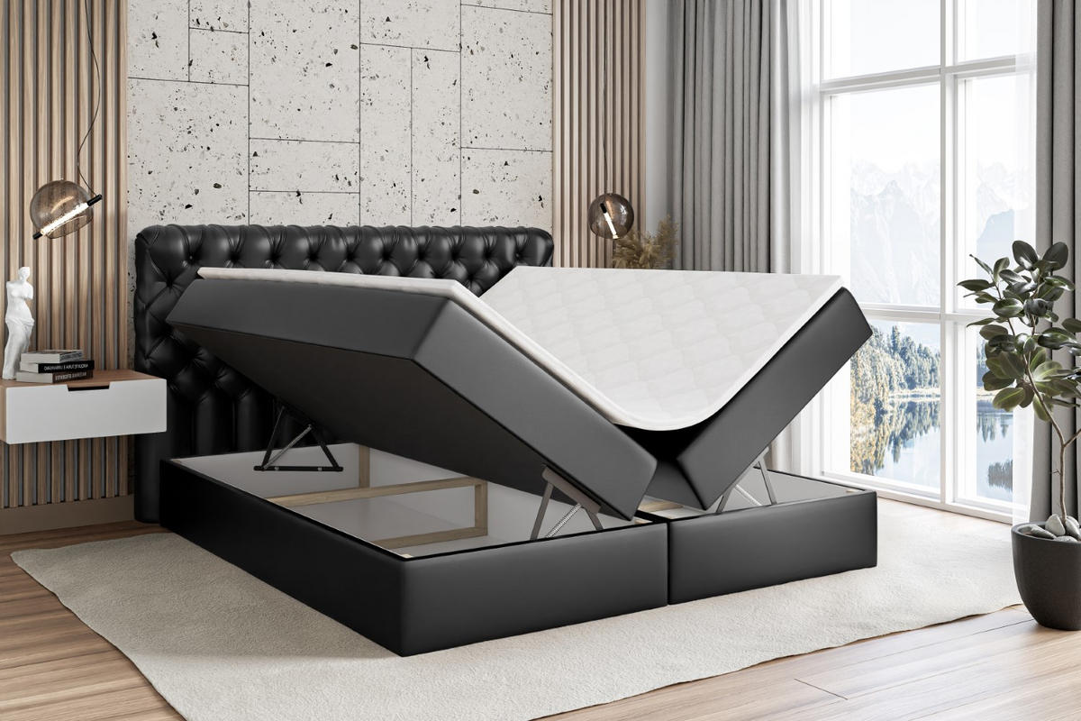 BOXBETT mit Matratze H3 und Lattenrost - BOXI8 - 180x200 cm Schwarz Hochglanz - Schwarz Hochglanz, Holzwerkstoff (180/200cm) - ALTDECOR