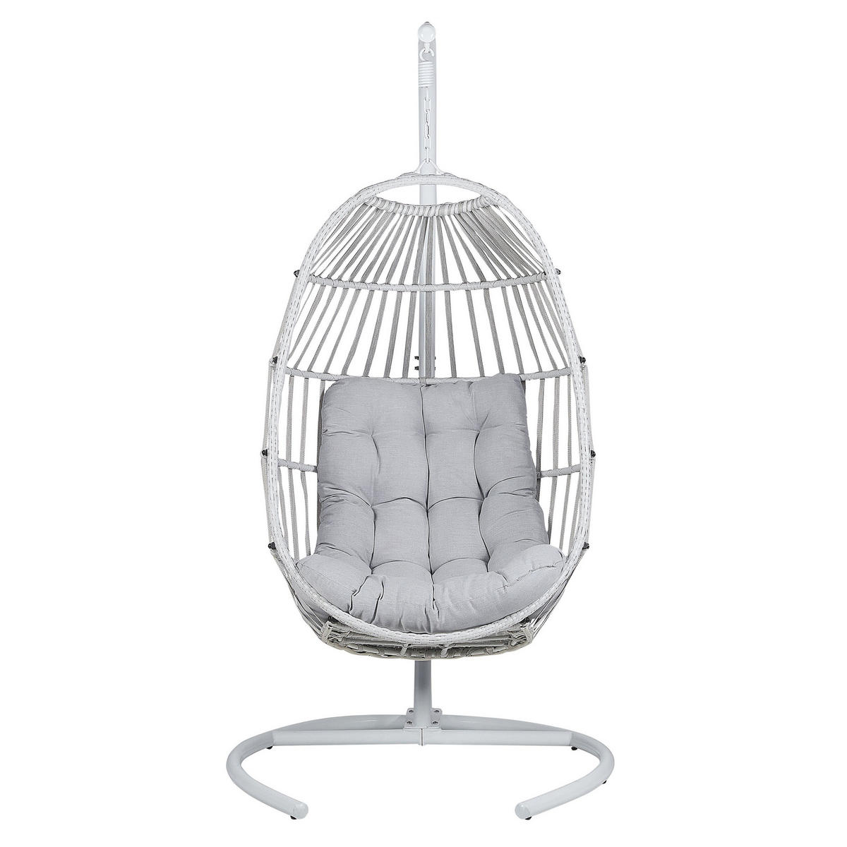HÄNGESESSEL mit Gestell PE Rattan hellgrau 105 cm Sesia - Hellgrau, Textil (105/198/105cm) - Beliani