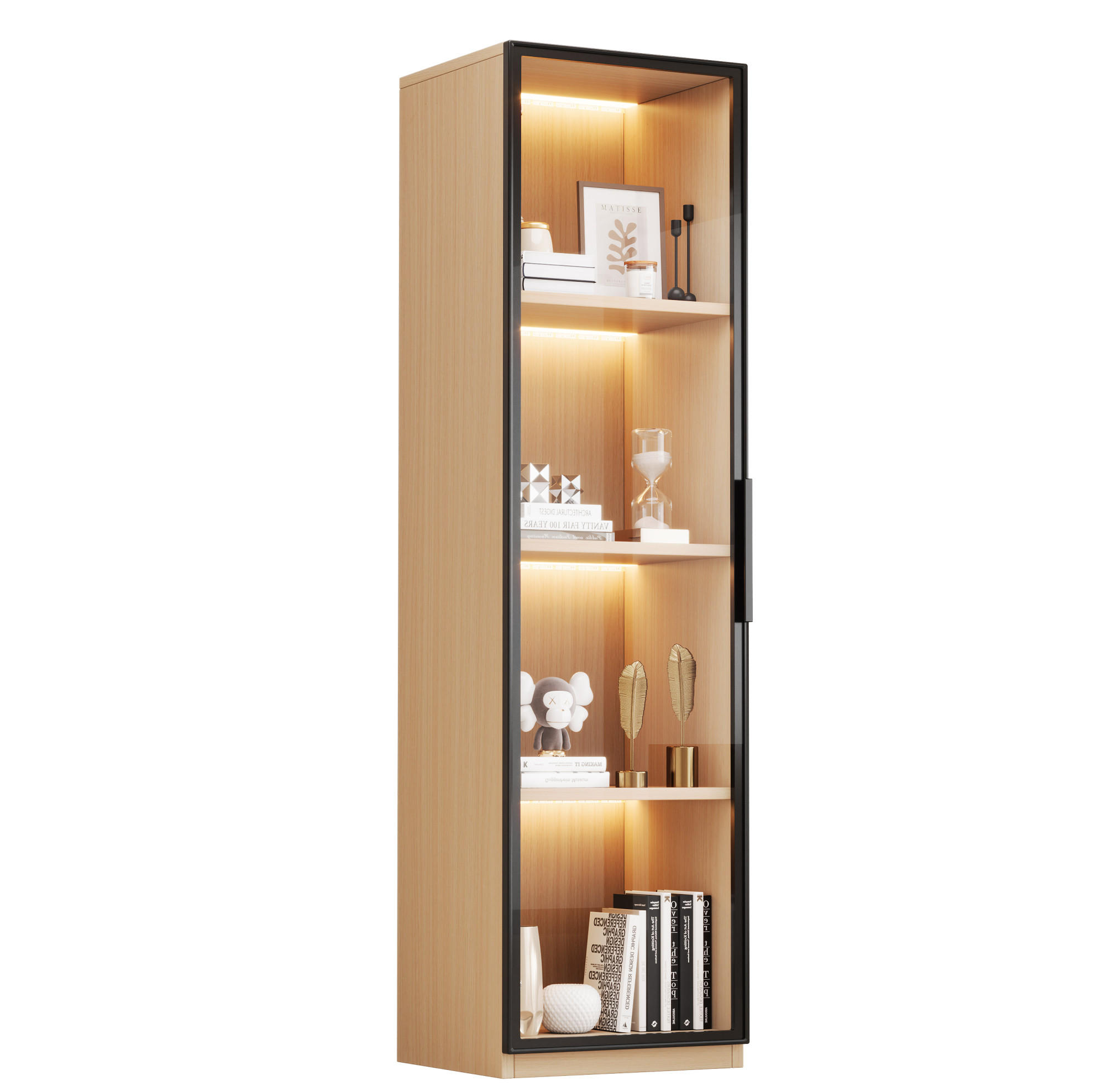 VITRINE 40/40/165 cm aus MDF mit LED-Beleuchtung und Sanftschluss-Scharnieren Eichefarben - Eichefarben, Holzwerkstoff (40/165/40cm) - Modenvie