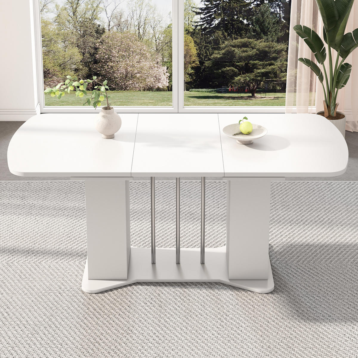 JEDILNA miza 120/160 x 80 cm z raztegljivo funkcijo, prostorom za shranjevanje in elegantnim kovinskim podnožjem, Bela - bela, leseni material (160/80/75cm) - Redom