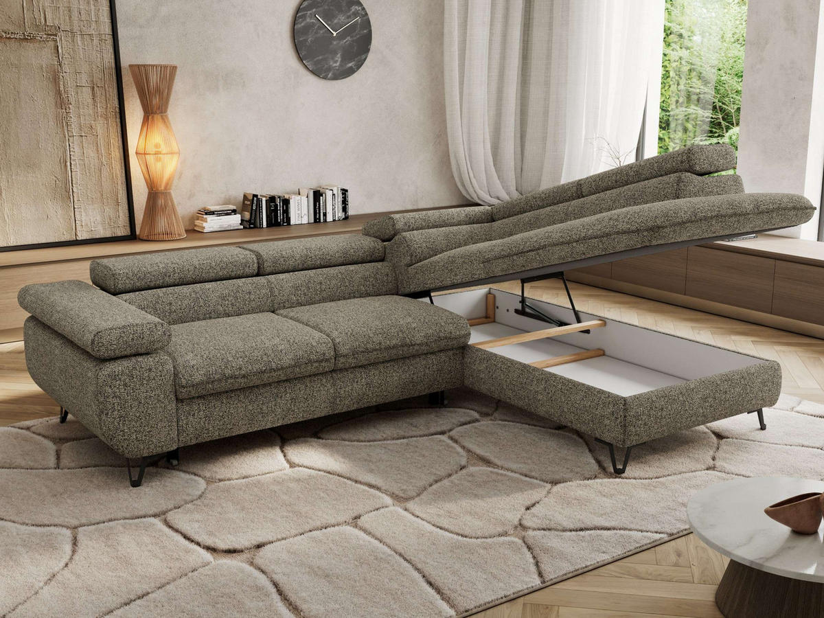 ECKSOFA PABLO L Grau Struktur - Rechts Seite mit T25 Topper - Schwarz/Grau, Textil/Metall (273/208cm) - MKS