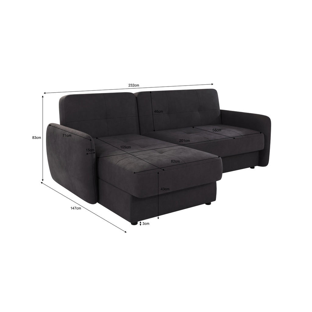 Thumbnail - S-Style Möbel Ecksofa, Graphit, Textil, Echtholz,Buche, Birke, 4-Sitzer, Füllung: Schaumstoff, Eckteil, L-Form, Ottomane...