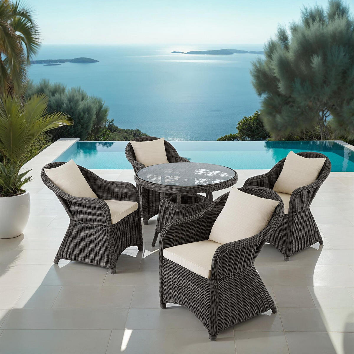 ALUMINIUM RATTAN SITZGRUPPE Zürich, kein Aufbau, grau - Grau, Kunststoff - tectake