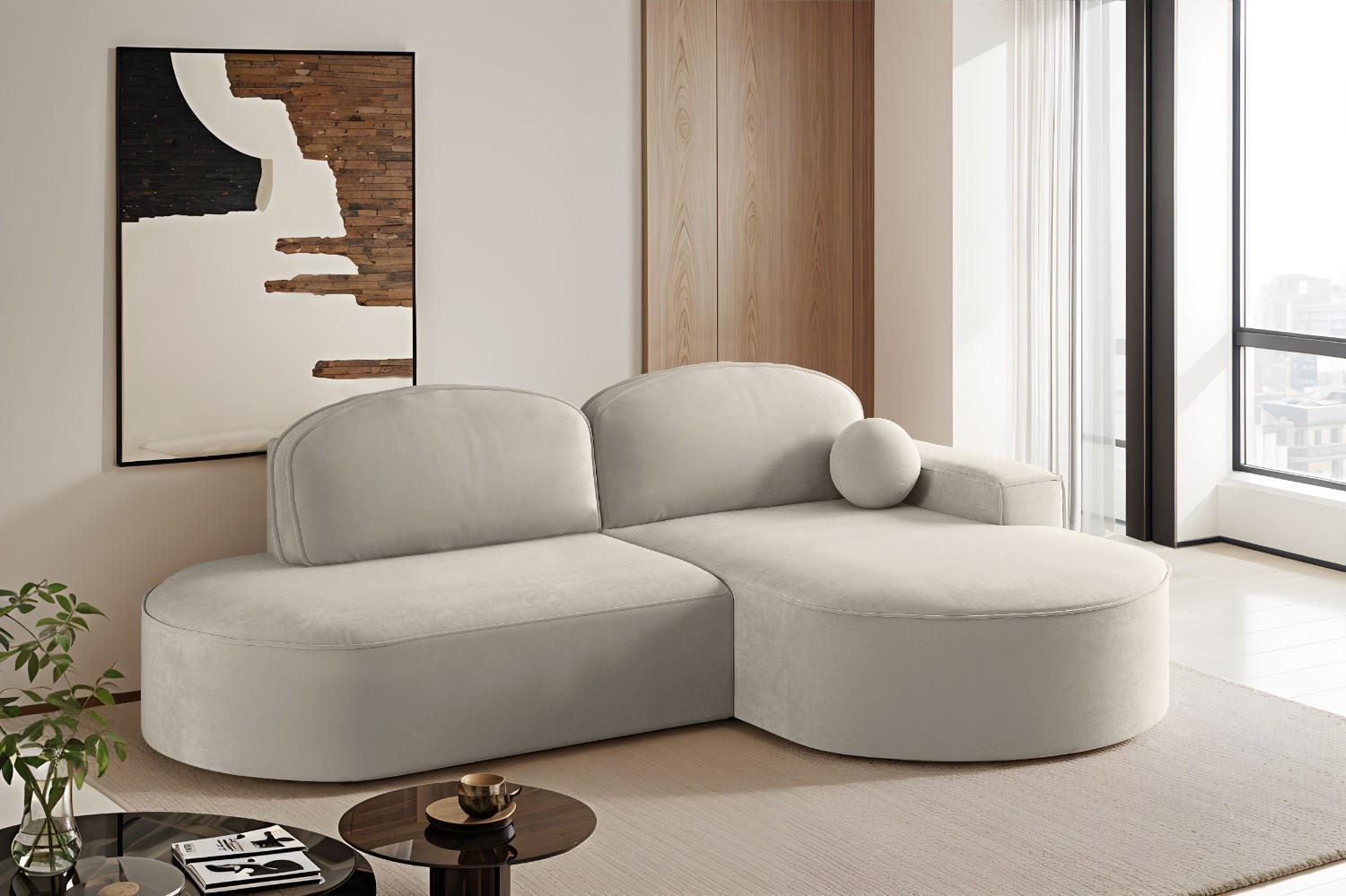 ECKSOFA mit Schlaffunktion und Bettkasten Modena Runden stoff Salvador Hellgrau Rechts - Hellgrau, Holz/Textil (278/179cm) - Kaiser Möbel