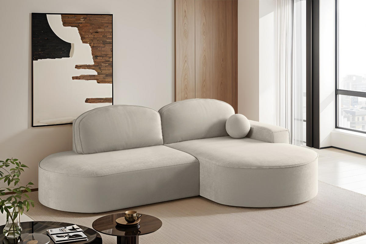 ECKSOFA mit Schlaffunktion und Bettkasten Modena Runden stoff Salvador Hellgrau Rechts - Hellgrau, Holz/Textil (278/179cm) - Kaiser Möbel