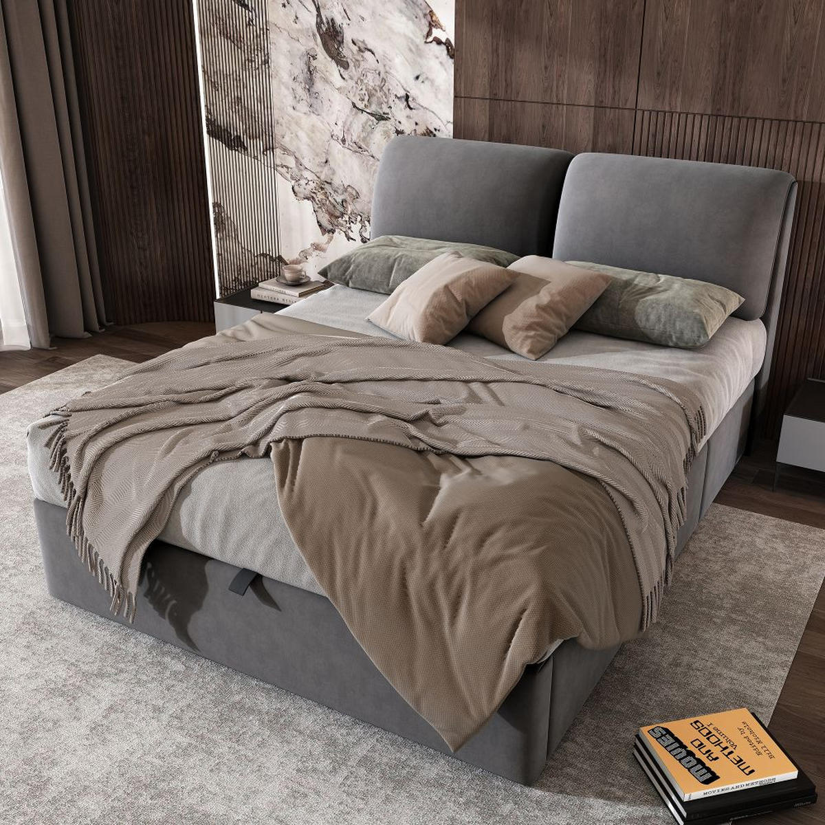 POLSTERBETT 140/200 cm in Grau mit Drei Schubladen - Grau, Holz/Textil (140/200cm) - KOMHTOM