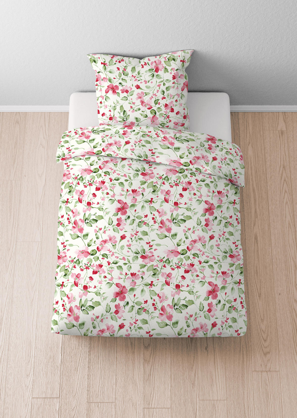 BETTWÄSCHE-GARNITUR Mikrofaser Blümchen rubin, 155x220 cm + 80x80 cm - Dunkelrot, Textil (155/220cm) - Castell