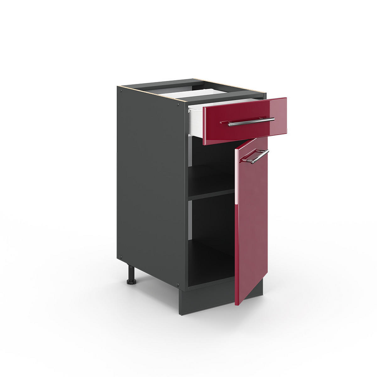 KÜCHENUNTERSCHRANK Fame-Line Bordeaux Hochglanz 40 cm, AP Eiche - Bordeaux/Anthrazit, Holzwerkstoff (40/82/60cm) - Vicco