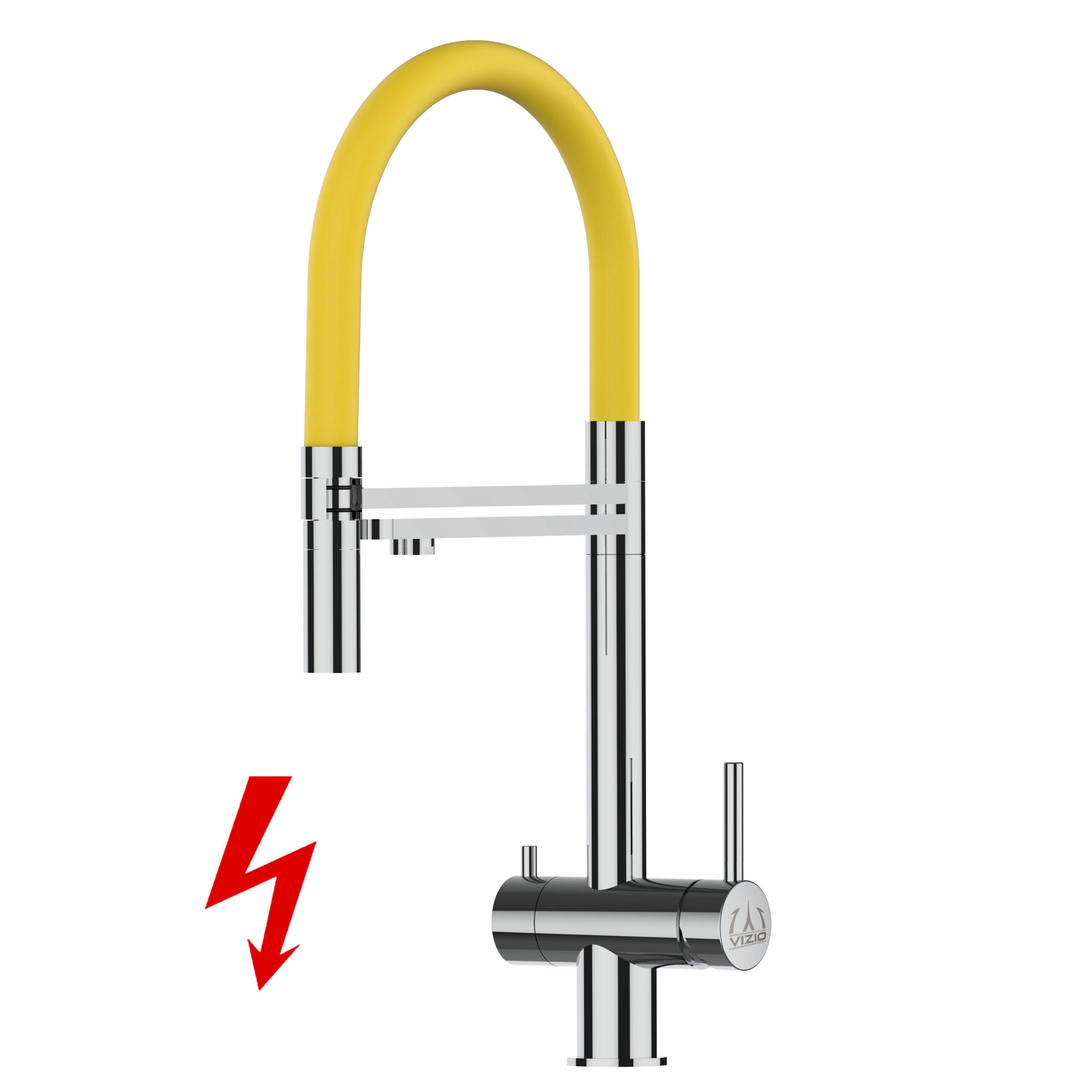 NIEDERDRUCK-3-WEGE-KÜCHENARMATUR, Edelstahl Massiv aus Chirurgenstahl, Hochglanz und Gelb, 2-Strahl-Brause - Gelb, Metall (24/49/24cm) - VIZIO
