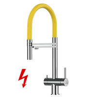 NIEDERDRUCK-3-WEGE-KÜCHENARMATUR, Edelstahl Massiv aus Chirurgenstahl, Hochglanz und Gelb, 2-Strahl-Brause - Gelb, Metall (24/49/24cm) - VIZIO