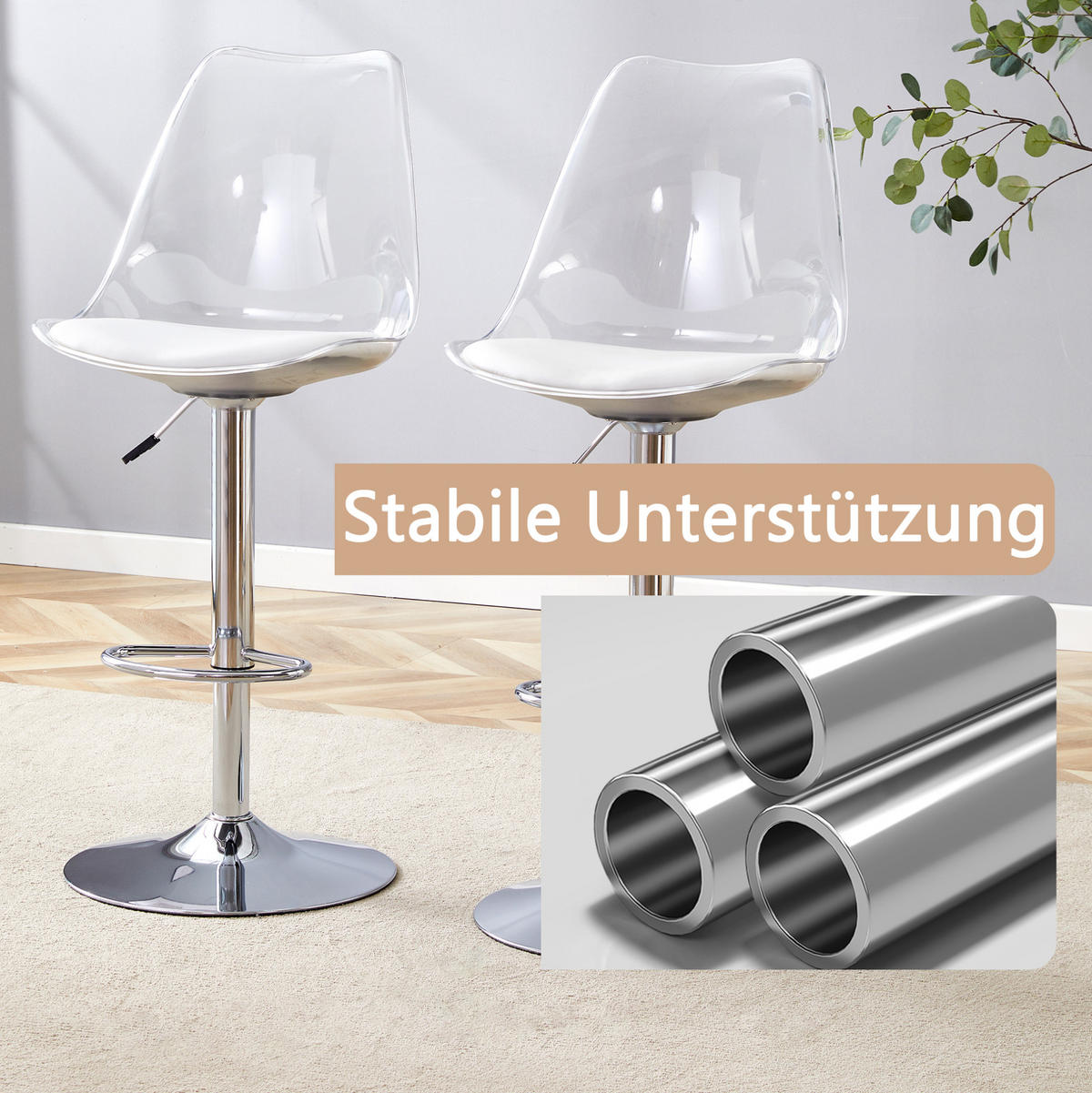 BARHOCKER höhenverstellbar 2er-Set Transparent Silber - Silberfarben, Metall (53.3/120/45.7cm) - Meubliv