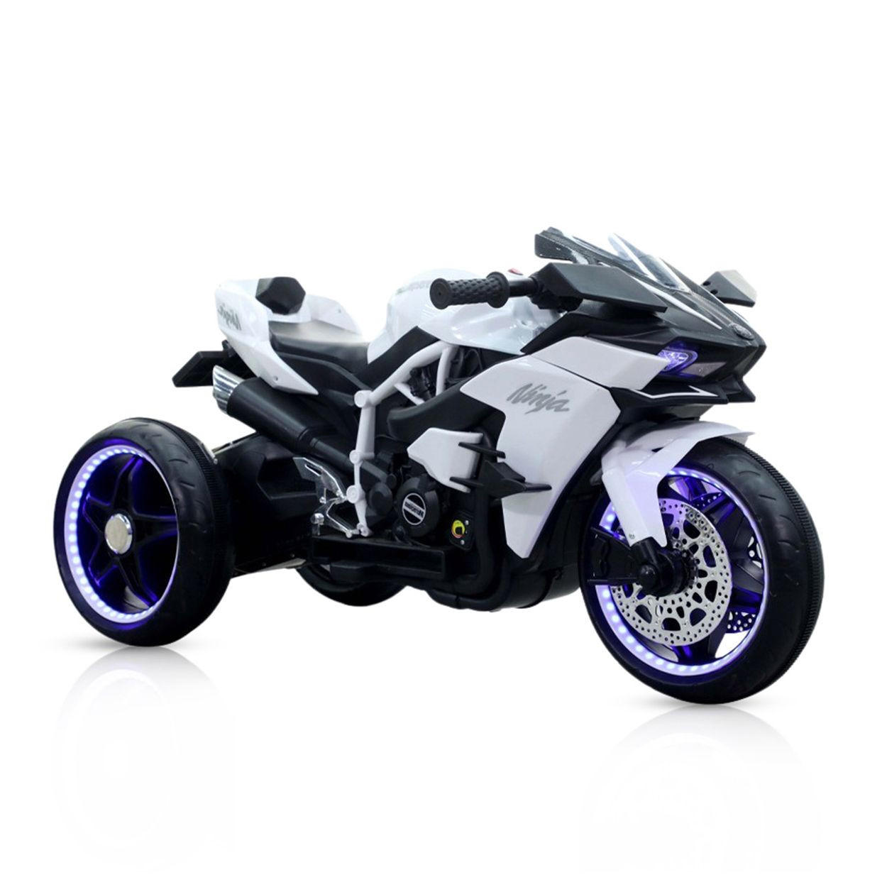 ELEKTROMOTORRAD Ninja weiß drei Kunststoffräder, LED-Beleuchtung, Mp3 - Weiß, Kunststoff (105/33/53cm) - Moni