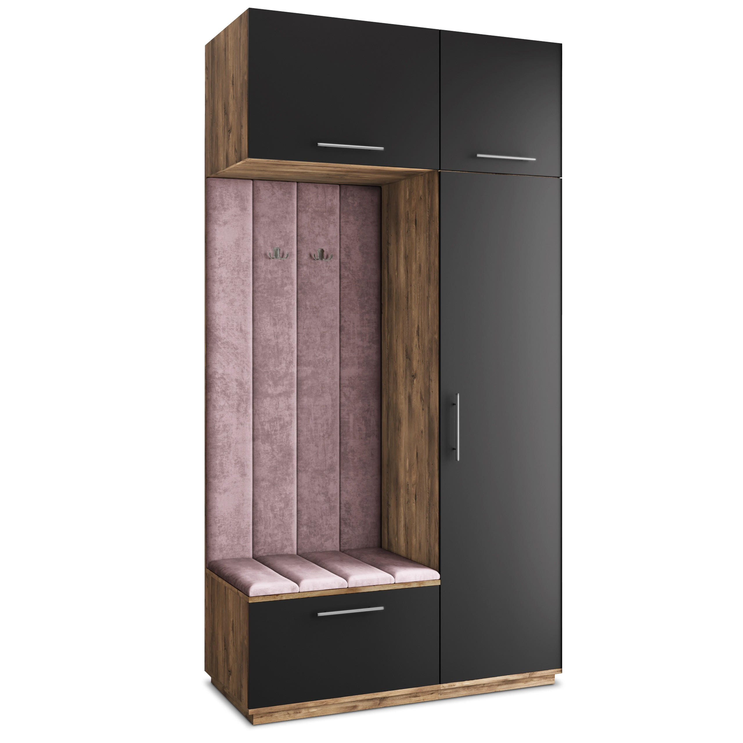 Masseno Garderobenschrank Eiche, Schwarz, Lila 120x240x60 cm