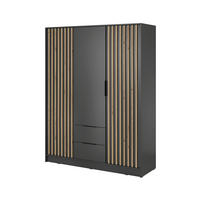 KLEIDERSCHRANK Nelly Graphit, Artisan Eiche Lamellen, Schrank Dreitürige, Garderobe mit Schubladen - Graphitfarben, Holzwerkstoff (155/200/51cm) - Bettso