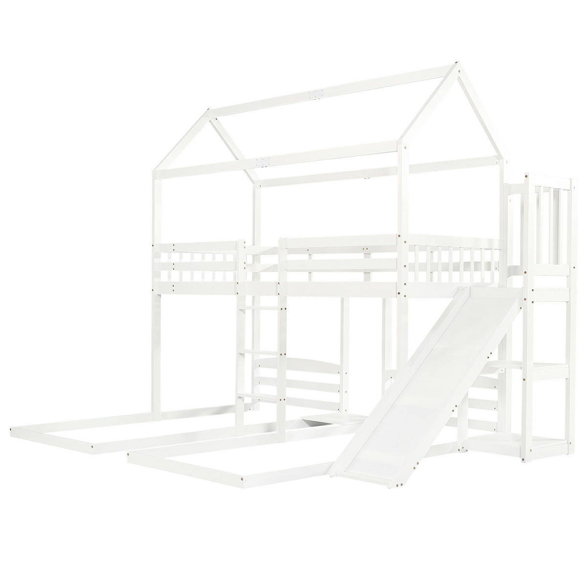 POSCHODOVÁ posteľ 90/200 cm biela s tromi lôžkami, šmykľavkou a úložným priestorom z borovice a MDF - biela, drevo (90/200cm) - OKWISH