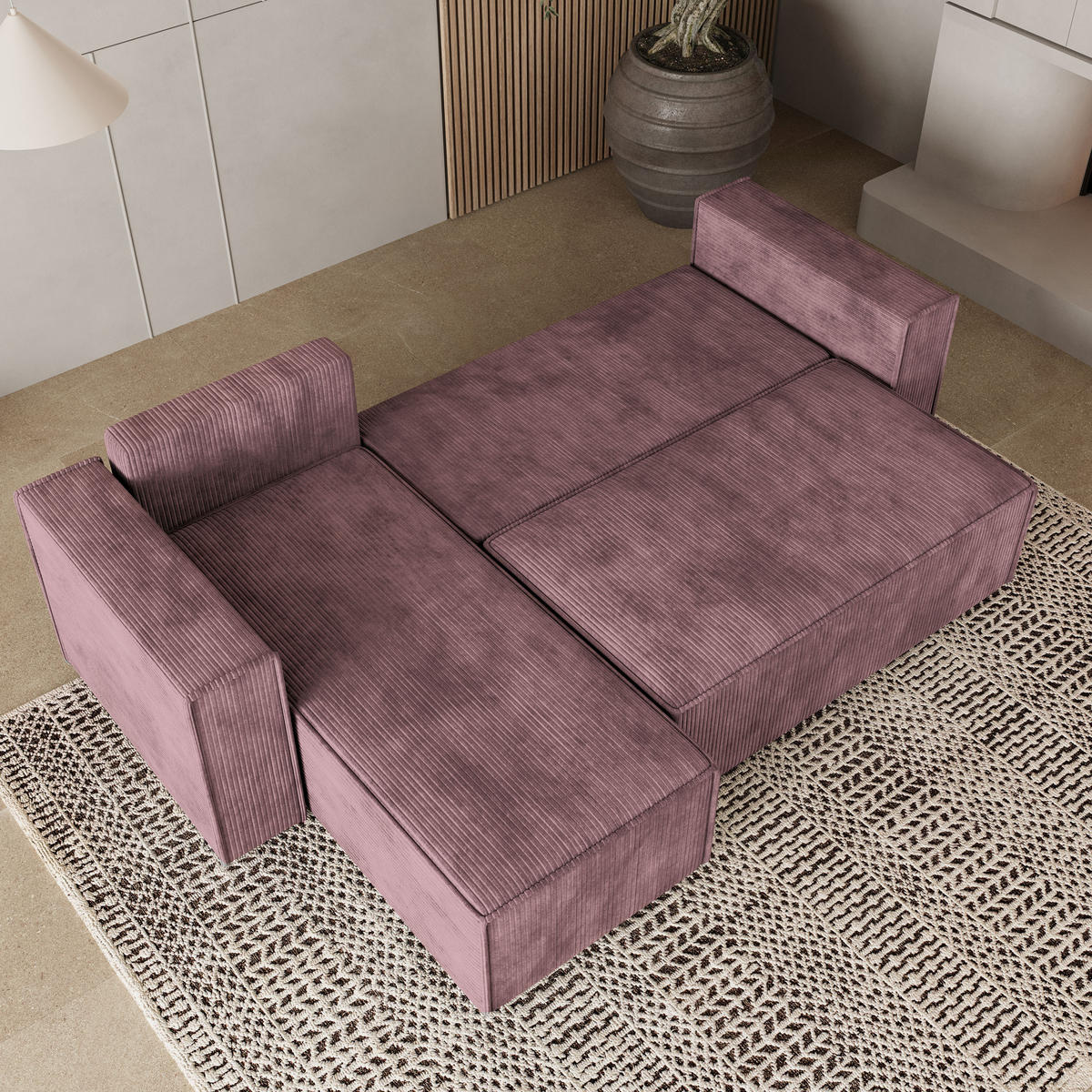 ROHOVÁ SEDAČKA RAVELO šeříková - šedá/šeříková, dřevo/textil (240/140cm) - MASSENO