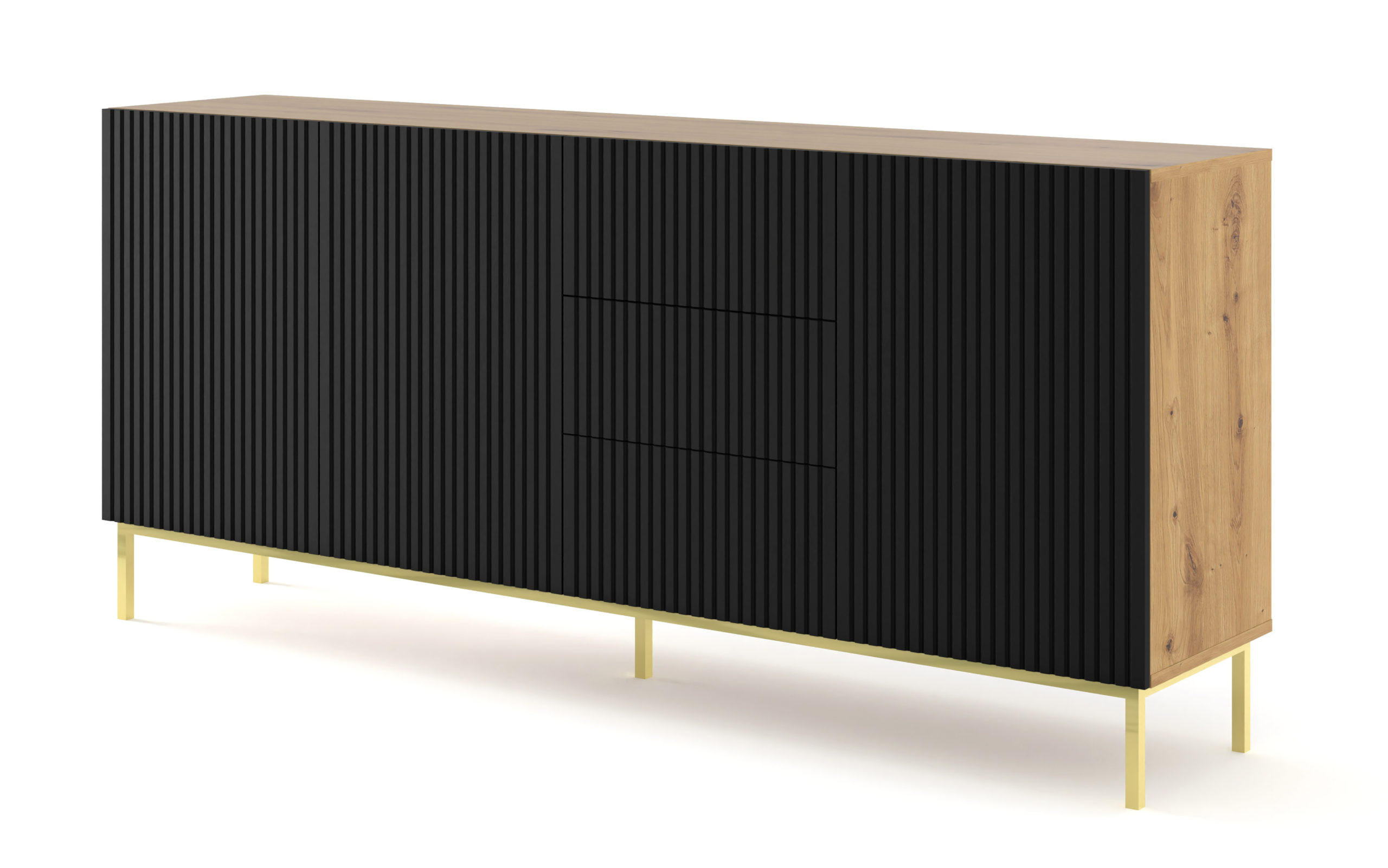KOMMODE Artisan Eiche, Schwarz, Gold 200/89/42 - Schwarz, Holzwerkstoff (200/89/42cm) - RAUMHIRSCH FURNITURE