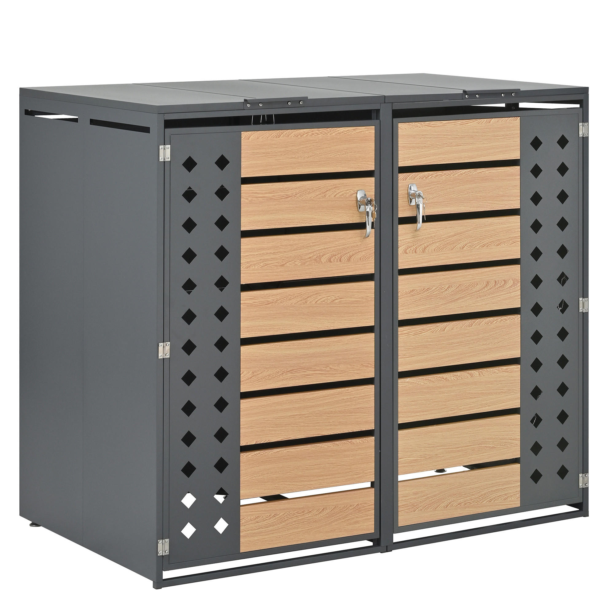 MÜLLTONNENBOX Mit Klappdeckel Holzoptik/Grau - Braun, Metall (132/118.5/80cm) - ComfortXL