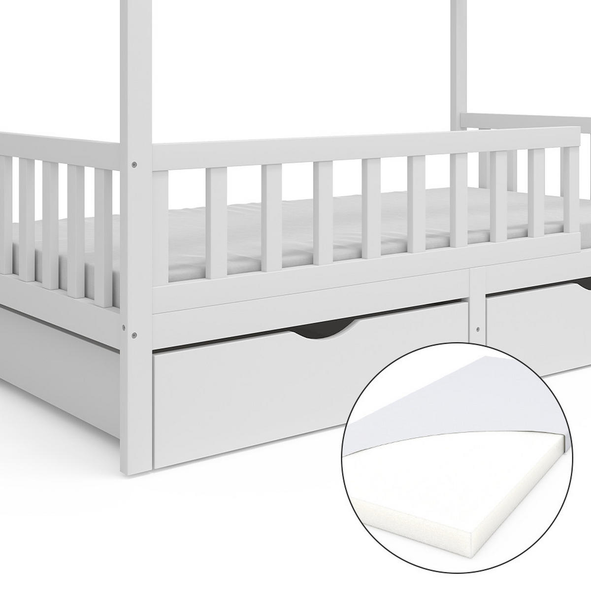 HAUSBETT Franka Weiß 90x200 cm mit 2 Schubladen und Matratze - Weiß, Holzwerkstoff (90/200cm) - VitaliSpa