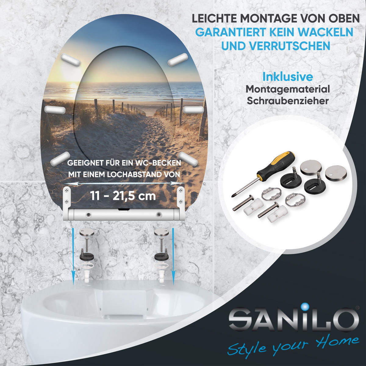 WC-SITZ mit Absenkautomatik & Top Fix Düne - Braun, Holzwerkstoff (37.7/5.5/48cm) - Sanilo