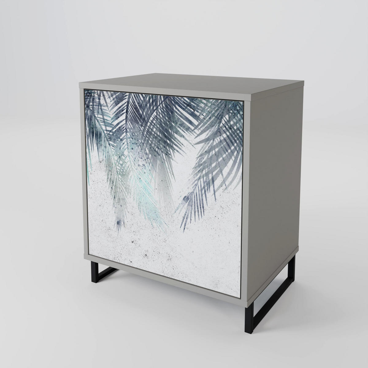 SIDEBOARD PALM VEIL, Grau, 57,5x42x77,5 cm, Schräge Buchenholzfüße - Buchefarben/Multicolor, Holzwerkstoff/Buchenholz (57.5/77.5/42cm) - SpaceRebels
