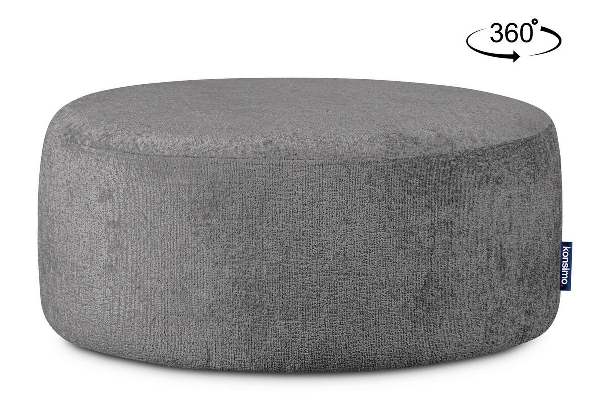 DREHSESSEL-SET RAGGI inkl. Sitzhocker, Chenille-Stoff, grau - Grau, Textil (92/75/80cm) - KONSIMO®