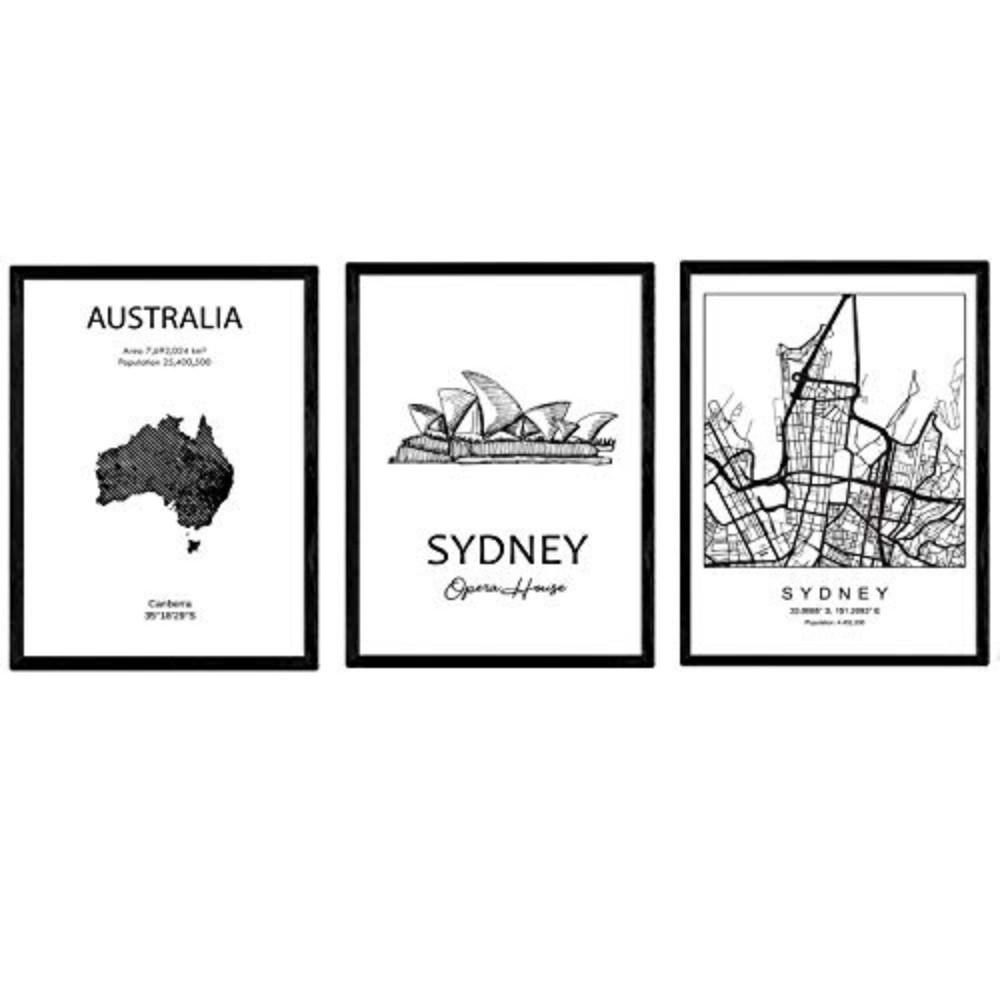 POSTER Set Mit 3 Sydney Stadtplan, Harbour Bridge A3 Rahmenlos - Klar, Papier (29.7/5/42cm) - Nacnic