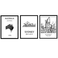 POSTER Set Mit 3 Sydney Stadtplan, Harbour Bridge A3 Rahmenlos - Klar, Papier (29.7/5/42cm) - Nacnic