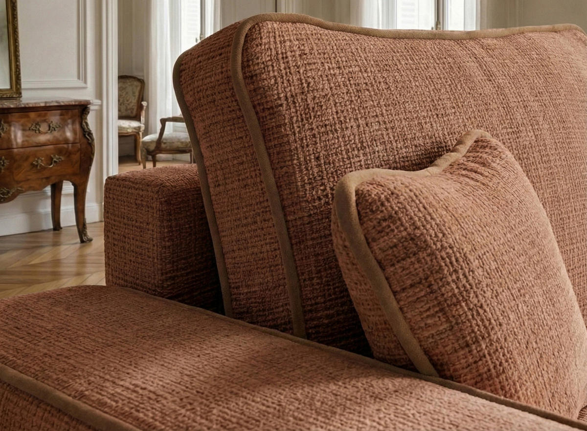 ECKSOFA MIT SCHLAFFUNKTION Modo Beige grau Chenille-Stoff - Rechts Seite - Rostfarben/Schwarz, Holz/Holzwerkstoff (294/185cm) - Maison de Reve