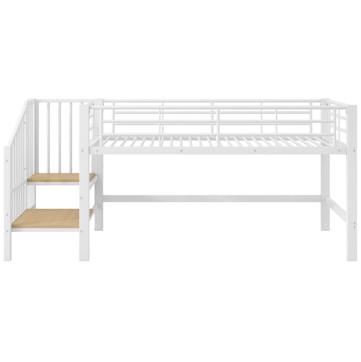 PATROVÁ postel 90/200 cm bílá, polovysoká, s úložnými schody z MDF a kovu - bílá, kompozitní dřevo (90/200cm) - OKWISH