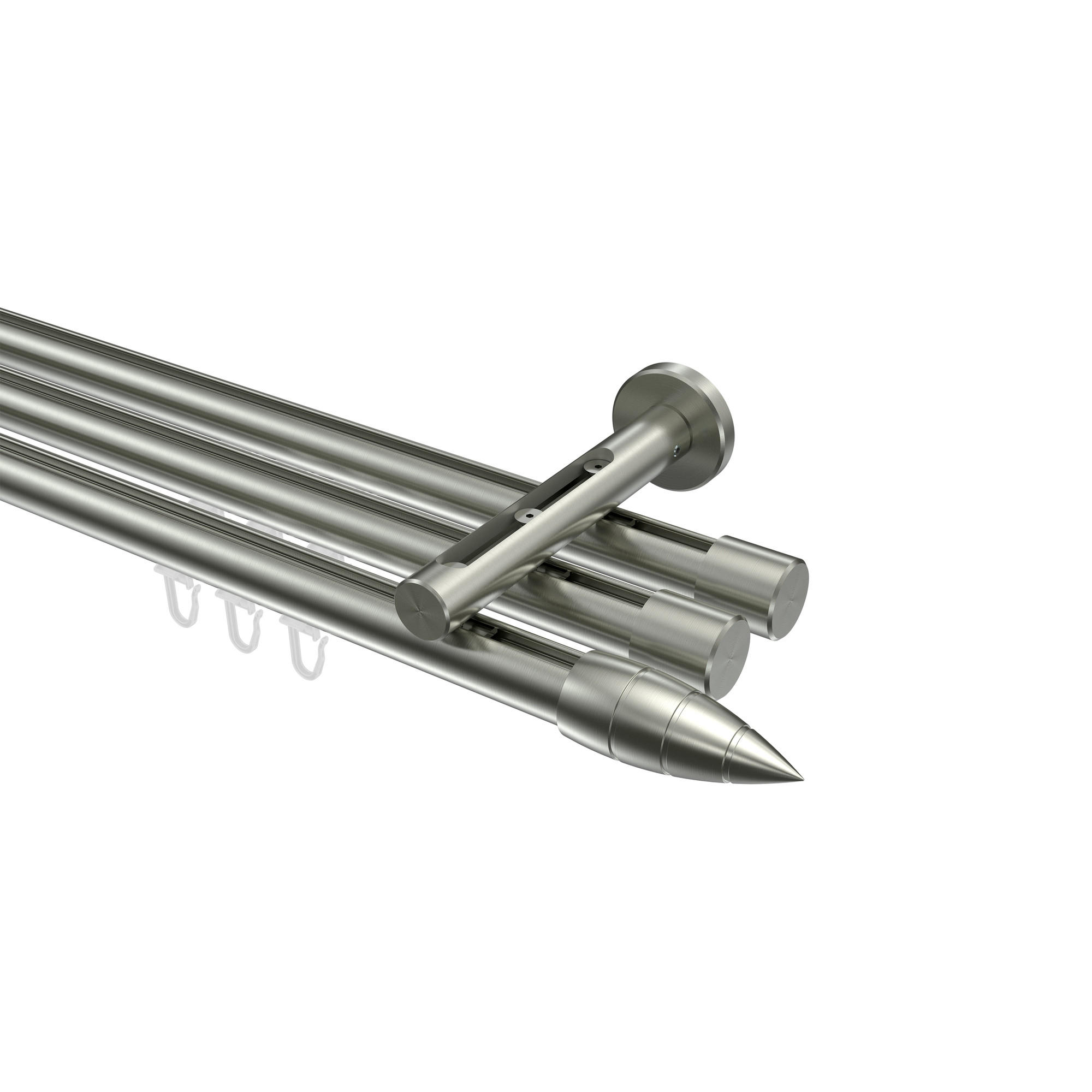 INNENLAUF-GARDINENSTANGEN-SET Siteno Samanto 300 cm (geteilt in 3 x 100 cm), 3-läufig, 20 mm Ø Edelstahl-Optik - Edelstahlfarben, Metall (300cm) - INTERDECO