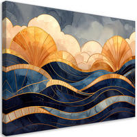 LEINWANDBILDER, Abstrakte Wellen in Marineblau und Gold - Blau, Textil (30/20cm) - Feeby