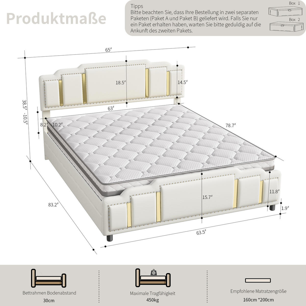 POLSTERBETT 160/200 cm Beige mit 2 Schubladen und LED-Ambientebeleuchtung - Beige, Textil (160/200cm) - Oxeza