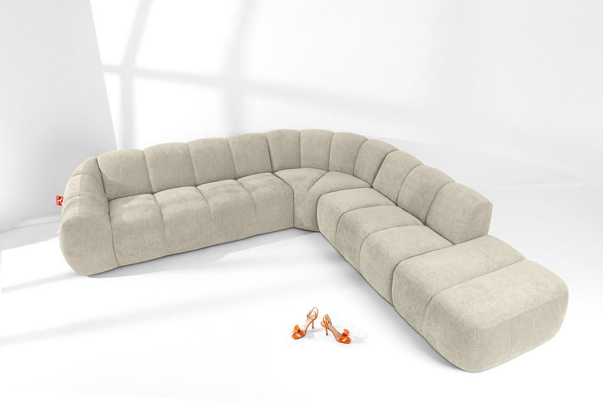 ECKSOFA RECHTS FLAVA, Ecru - Ecru, Holz/Holzwerkstoff (310/314cm) - KONSIMO®