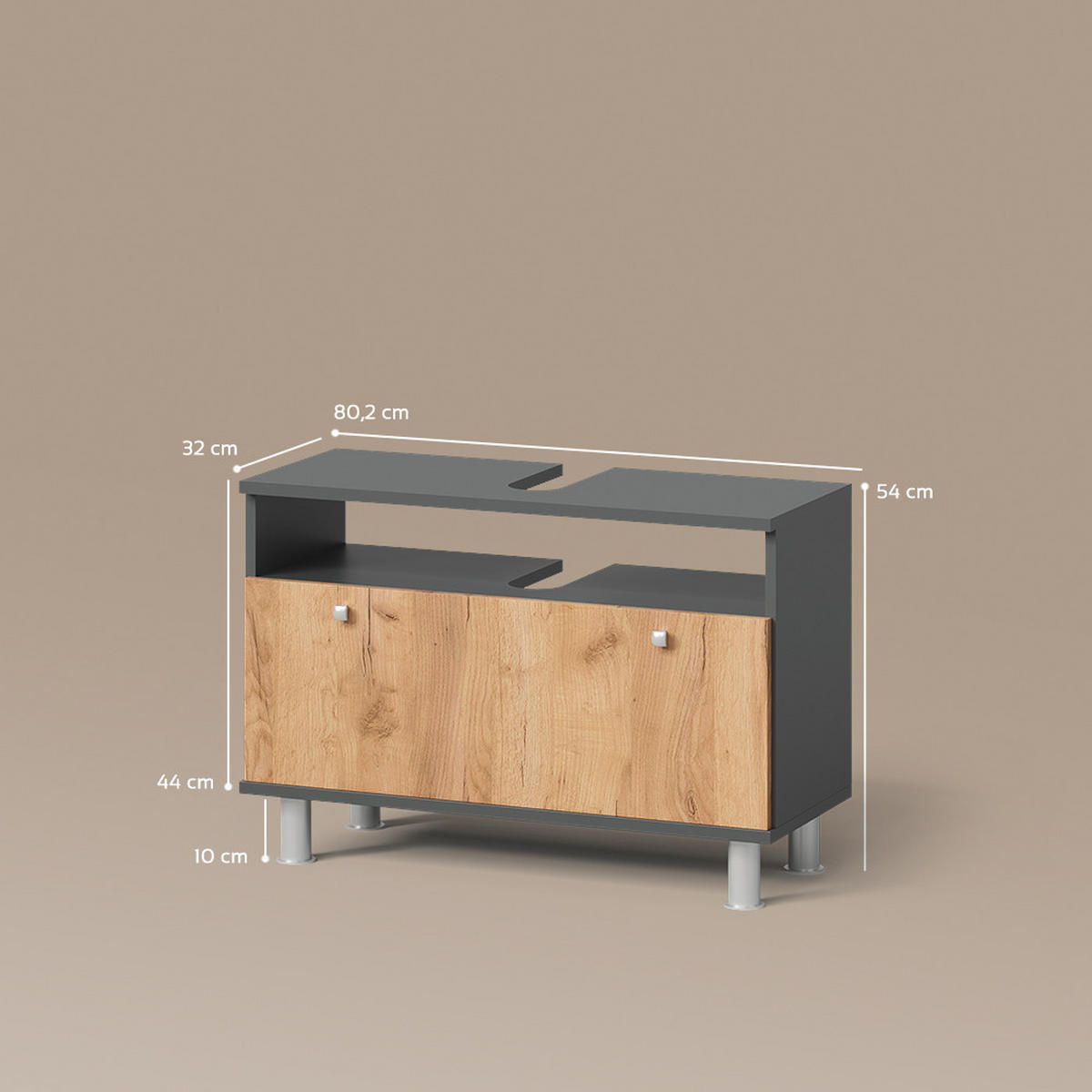 WASCHBECKENUNTERSCHRANK Fucino Anthrazit/Goldkraft Eiche 80.2 x 54 cm mit Schublade - Anthrazit/Eiche Wotan, Holzwerkstoff (80.2/54/32cm) - Livinity®