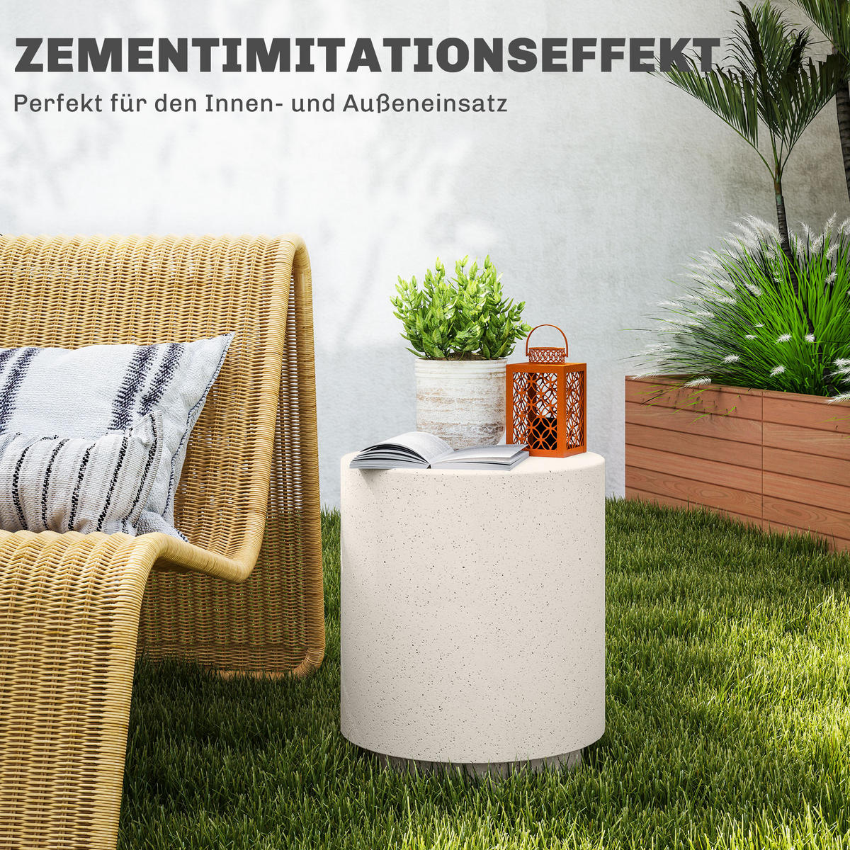 BEISTELLTISCH mit Stein-Optik, Ø37 x 43 cm, Cremeweiß - Creme, Naturmaterialen (37/37/43cm) - HOMCOM