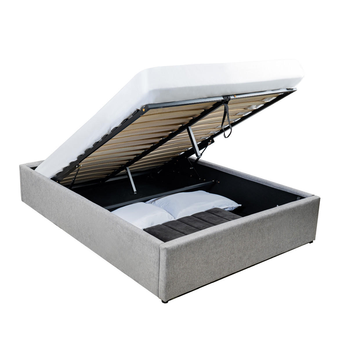 BETTKASTEN 140x190 cm mit grauem stoff - alba - Grau, Holz (190/140cm) - Calicosy