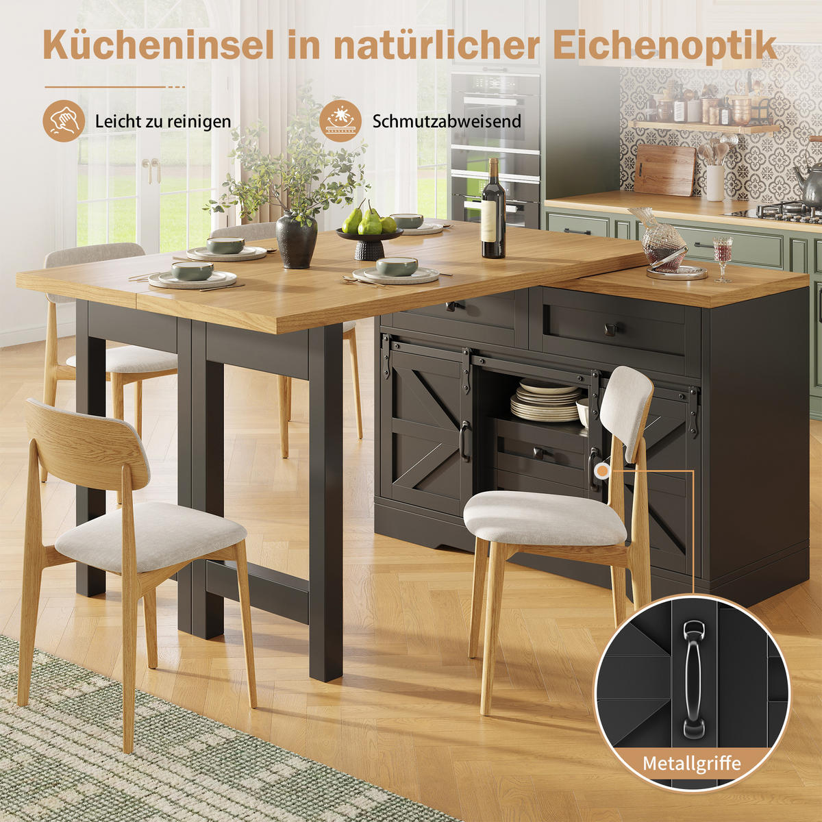KÜCHENINSEL Drehbar Stauraum Modern - Schwarz, Holzwerkstoff (120/72/40cm) - FLIEKS