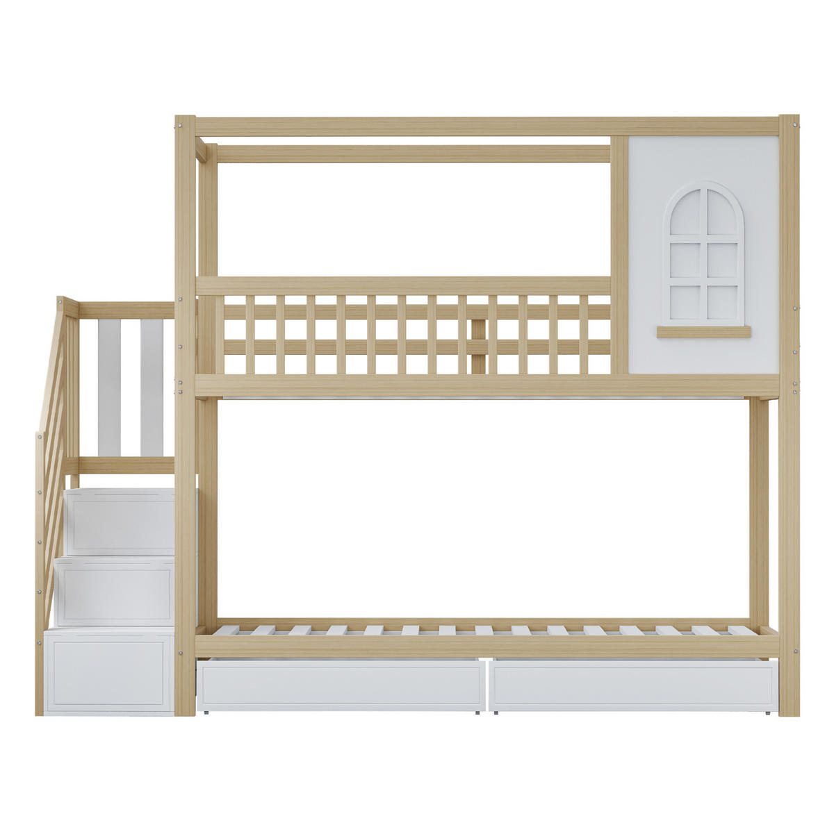 ETAGENBETT 90/200 cm Massivholz mit Leitereinheit und Stauraum - Naturfarben, Holz (90/200cm) - OKWISH